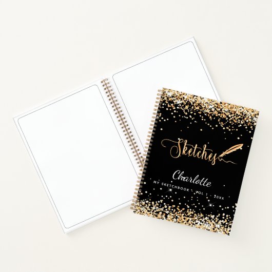 Carnet Script de nom de parties scintillant en or noir du (Intérieur)