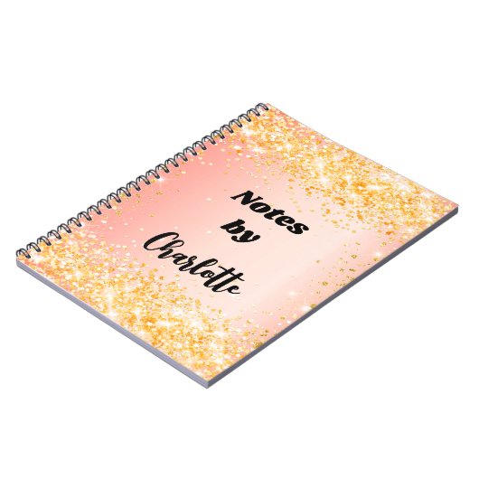 Carnet Script de nom de parties scintillant or rose orang (Côté gauche)