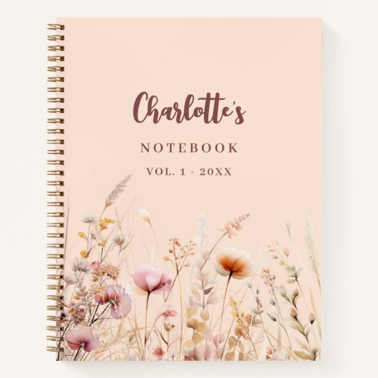 Carnet Script de nom de pêche rose fleur sauvage (Devant)