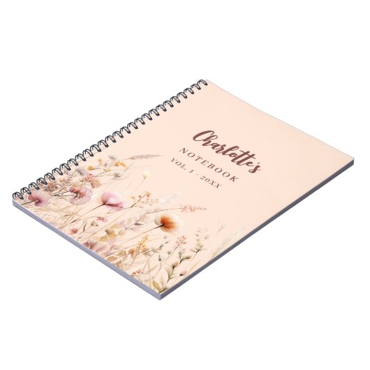 Carnet Script de nom de pêche rose fleur sauvage (Côté gauche)