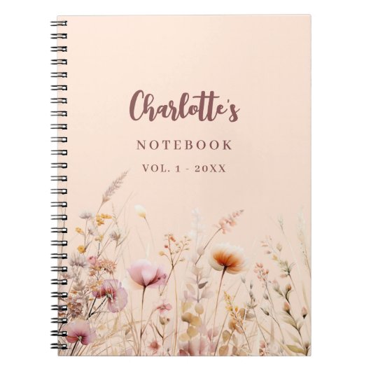 Carnet Script de nom de pêche rose fleur sauvage (Devant)