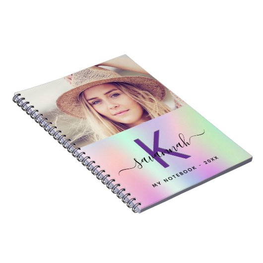 Carnet Script de nom de photo Holographique rose violet (Côté Droit)