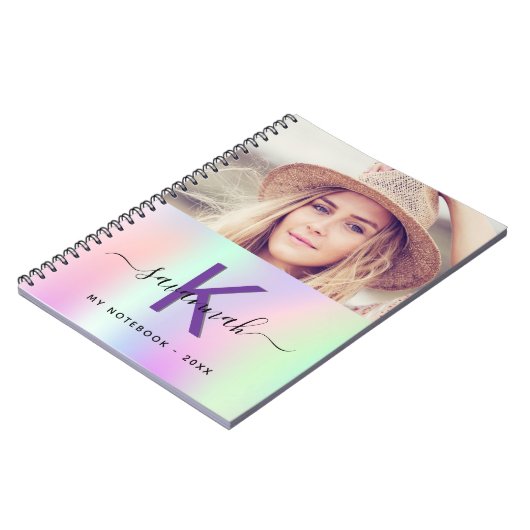 Carnet Script de nom de photo Holographique rose violet (Côté gauche)