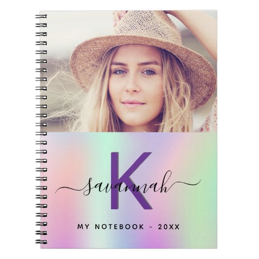 Carnet Script de nom de photo Holographique rose violet (Devant)