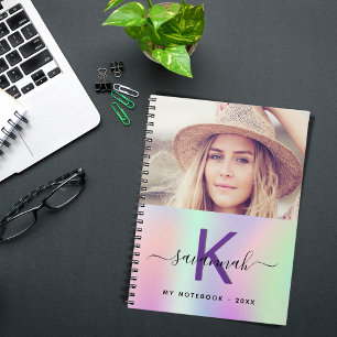 Carnet Script de nom de photo Holographique rose violet