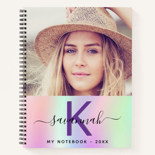 Carnet Script de nom de photo Holographique rose violet (Devant)