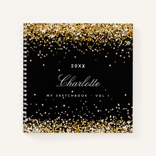 Carnet Script de nom d'or noir Sketbook (Devant)