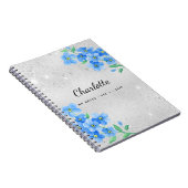 Carnet Script de nom floral bleu argenté (Côté Droit)