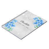 Carnet Script de nom floral bleu argenté (Côté gauche)