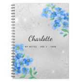 Carnet Script de nom floral bleu argenté (Devant)