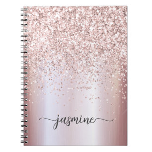 Carnet Script de nom monogramme pailleté rose gold girly 