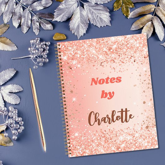 Carnet Script de nom or rose orange