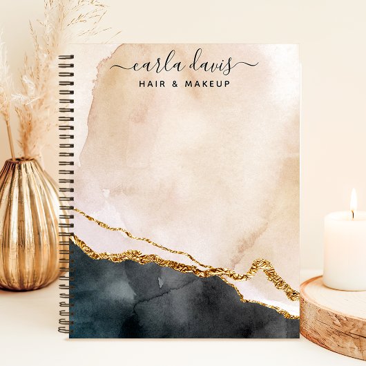 Carnet Script de signature aquarelle rose noir or marbre
