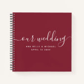 Carnet Script élégant moderne Bourgogne Rouge Mariage inv (Devant)