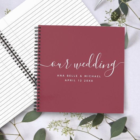 Carnet Script élégant moderne Bourgogne Rouge Mariage inv