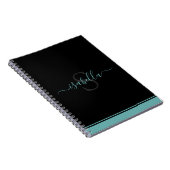 Carnet Script Élégant Monogrammé Turquoise (Côté Droit)