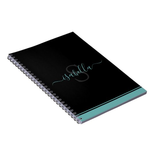 Carnet Script Élégant Monogrammé Turquoise (Côté Droit)