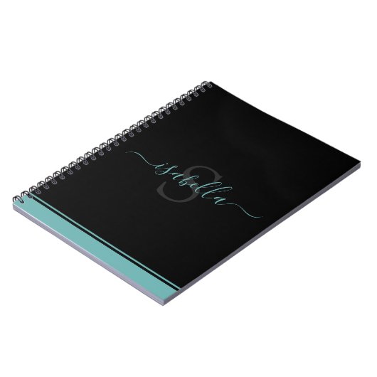 Carnet Script Élégant Monogrammé Turquoise (Côté gauche)