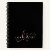 Carnet Script féminin Black Gold moderne Monogramme (Devant)