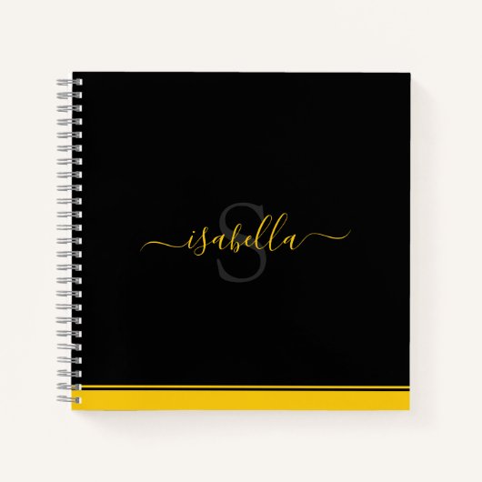 Carnet Script initial monogramme jaune noir (Devant)