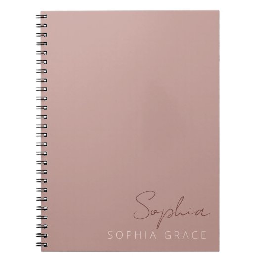Carnet Script manuscrit moderne personnalisé Rose poussié (Devant)