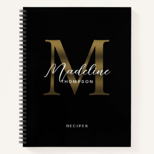 Carnet Script minimal métal noir Monogramme or Recette