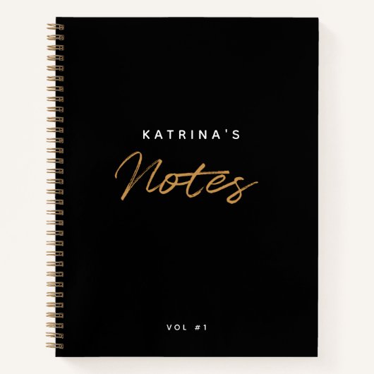 Carnet Script minimaliste d'or noir moderne personnalisé (Devant)