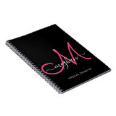 Carnet Script moderne chic noir Hot rose Monogramme (Côté Droit)
