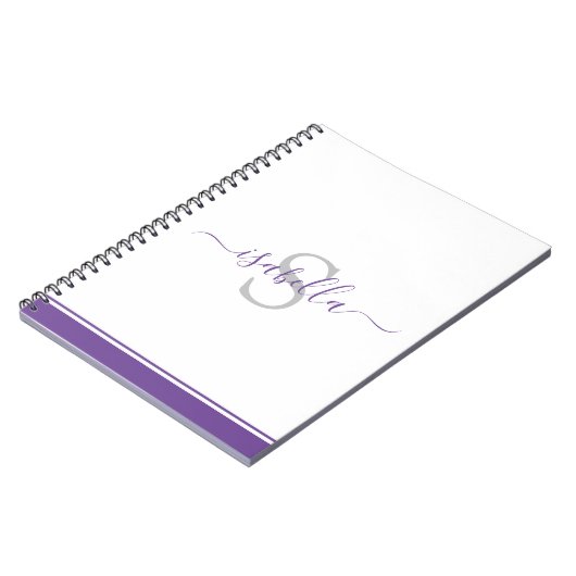 Carnet Script moderne élégant Monogramme violet (Côté gauche)