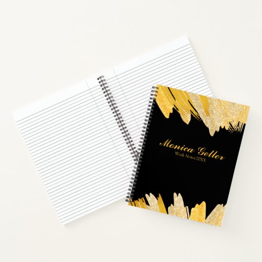 Carnet Script moderne élégant Noir Gold Nom Thème (Intérieur)