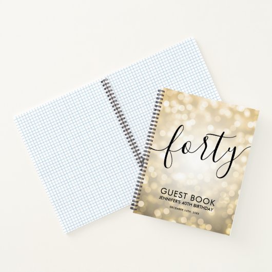 Carnet Script moderne Gold Lights 40th Birthday GUEST LIV (Intérieur)