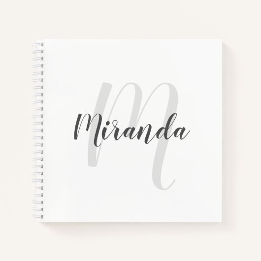 Carnet Script moderne Monogramme personnalisé et nom (Devant)