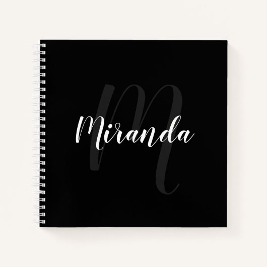 Carnet Script moderne Monogramme personnalisé et nom noir (Devant)