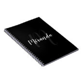 Carnet Script moderne Monogramme personnalisé et nom noir (Côté Droit)
