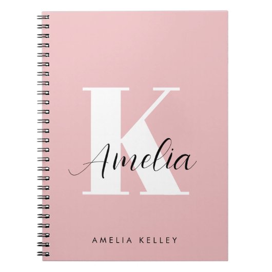 Carnet Script moderne Monogramme rose (Devant)