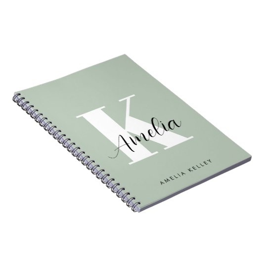 Carnet Script moderne Monogramme Sage Vert (Côté Droit)