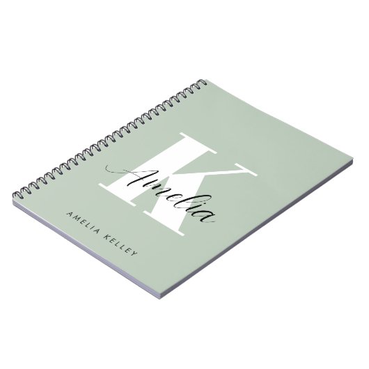 Carnet Script moderne Monogramme Sage Vert (Côté gauche)