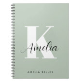 Carnet Script moderne Monogramme Sage Vert (Devant)