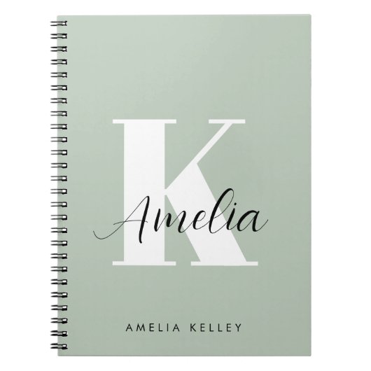 Carnet Script moderne Monogramme Sage Vert (Devant)