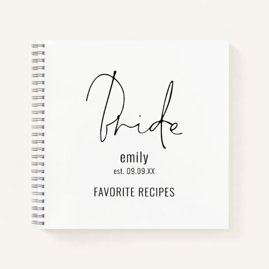Carnet Script moderne Nom de la mariée Date Recette (Devant)