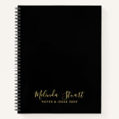 Carnet Script moderne professionnel noir et or (Devant)