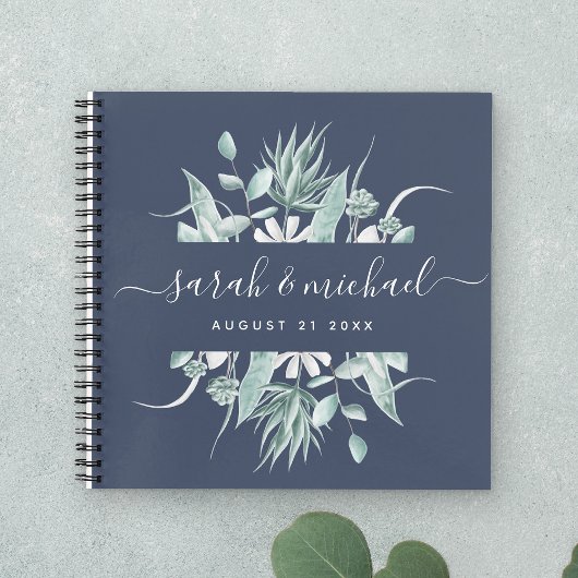 Carnet Script moderne vert marine bleu Mariage invité