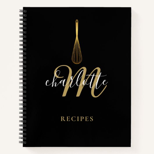Carnet Script Monogramme Black Gold Whisk Recette (Devant)