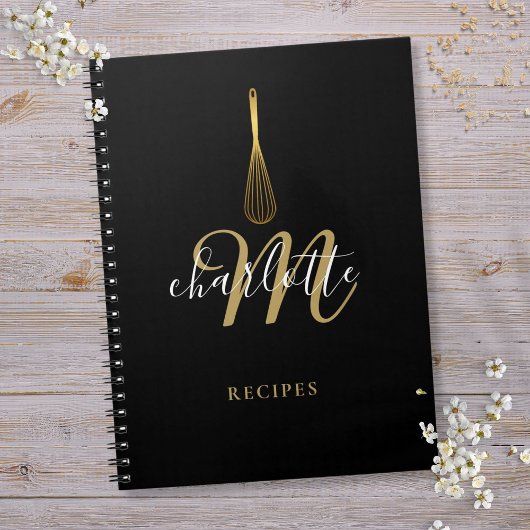 Carnet Script Monogramme Black Gold Whisk Recette
