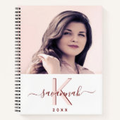 Carnet Script monogramme blanc or rose photo (Devant)
