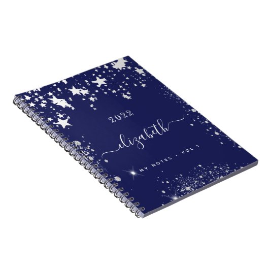 Carnet Script monogramme bleu marine étoiles blanches (Côté Droit)