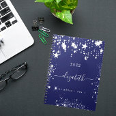 Carnet Script monogramme bleu marine étoiles blanches