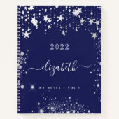 Carnet Script monogramme bleu marine étoiles blanches (Devant)