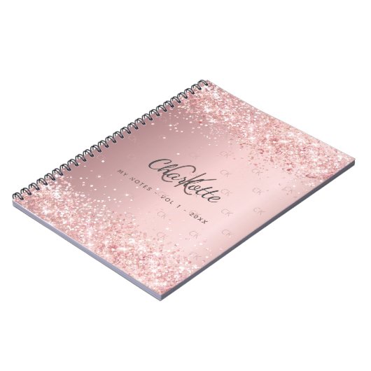 Carnet Script monogramme de parties scintillant rose pâle (Côté gauche)