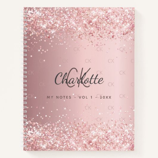 Carnet Script monogramme de poussière de parties scintill (Devant)